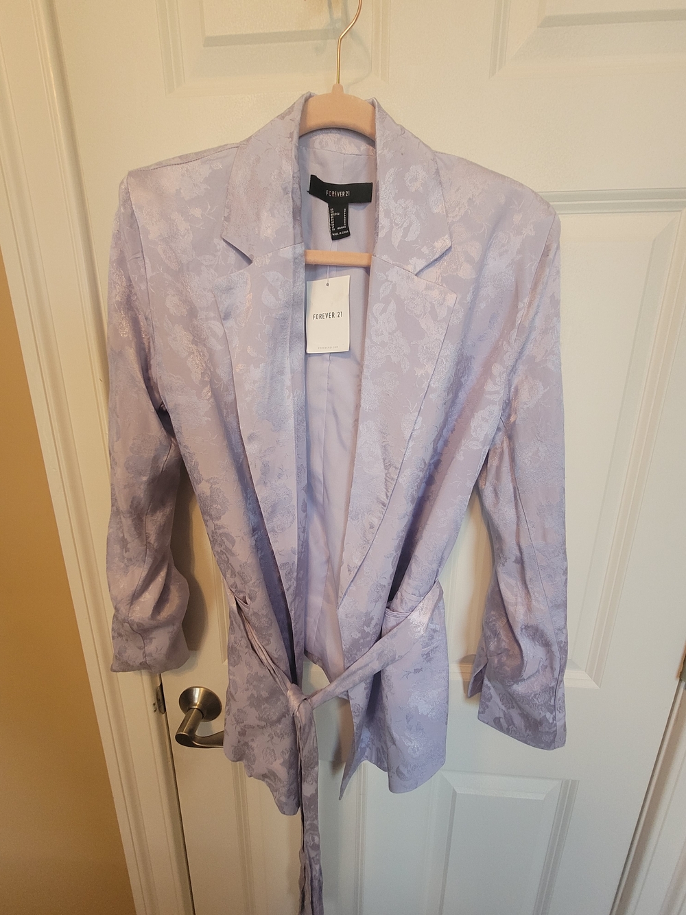 Forever 21 Lavender Jacquard Tie-Waist Blazer